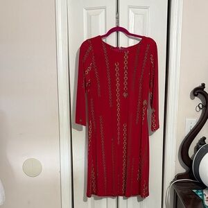 Tommy Hilfiger Red Long Sleeve Dress with Chain Design